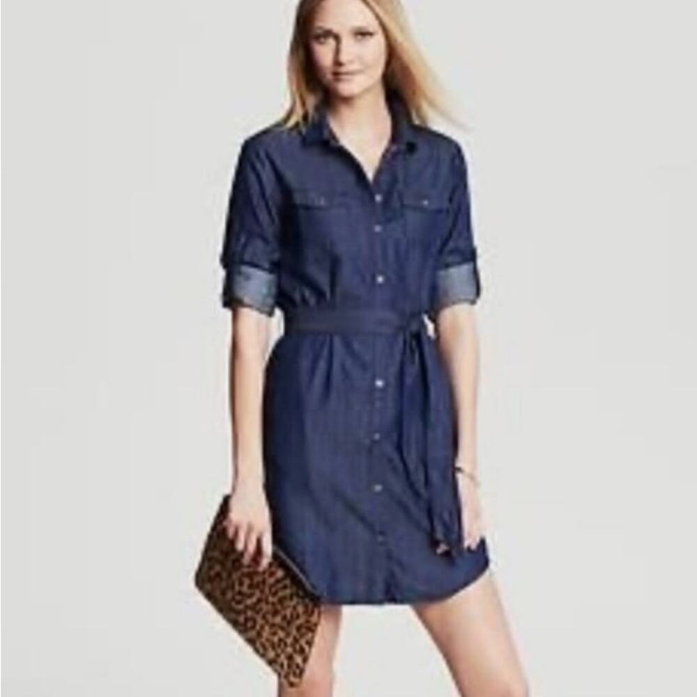 Banana Republic Blue Chambray Lyocell Shirt Dress 4 Classic Career Modern NEW